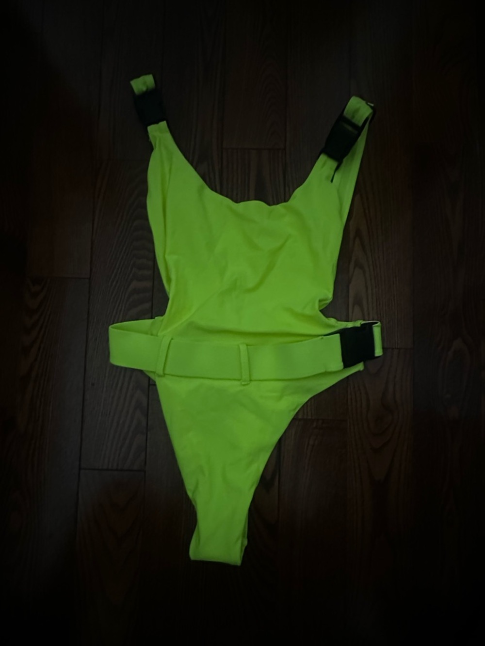 Neon Green One-Piece Swimsuit with Buckle Straps